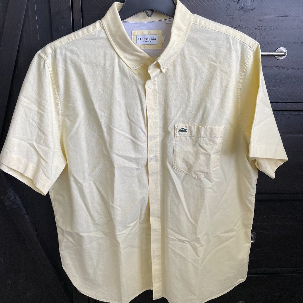 Lacoste Men’s Yellow Vintage Short Sleeve Button Shirt in Light Yellow